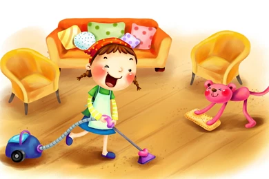Download Wallpapers 2048x1152 Girl, Child, Vacuum Cleaner, Cleaning ...