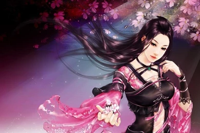 Asian Art Girl, Petals, Sakura Flowers Wallpaper,Asian HD ...