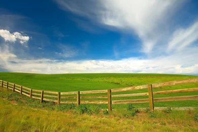 Blue Sky Green Grass Wooden Gate Nature HD Wallpapers