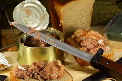 Download Wallpapers 2560x1024 Canned Food, Knife, Bread, Tobacco ...