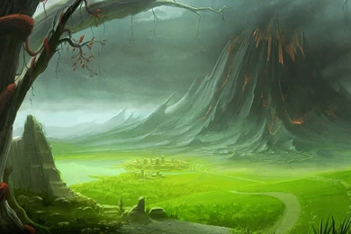 Wallpapers Clouds, Green, Volcano, Alien Civilization.