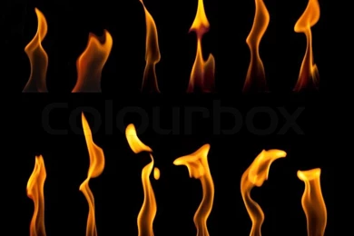Fire Flames Collection, Isolated On Black Backgrounds