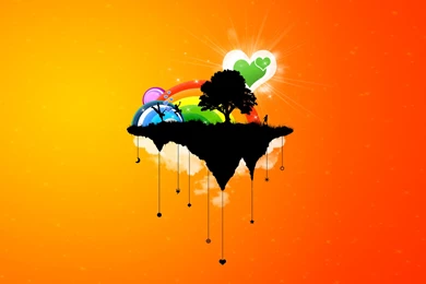 Rainbows Abstract Heart Tree Island