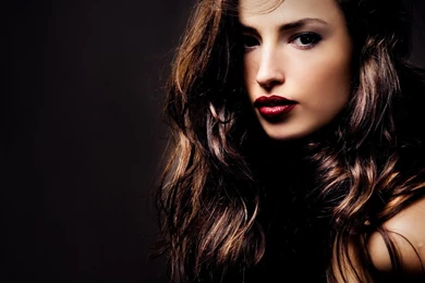 Brunettes Women Faces Black Backgrounds Red Lips : Desktop And ...