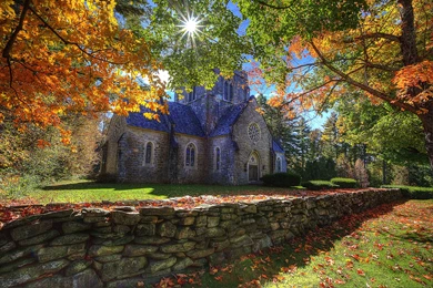 Bethlehem New Hampshire Autumn Trees Landscape Church Wallpapers ...