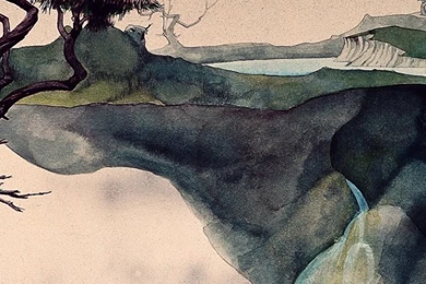 Wallpaper: Painting, Deer, Tree, Nature, Roger Dean, Mountain ...