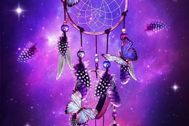 Dream Catcher With Butterflies & Purple Backgrounds