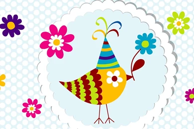 Celebrating Bird Flowers Birthday Celebrate Whimsical Cute New ...