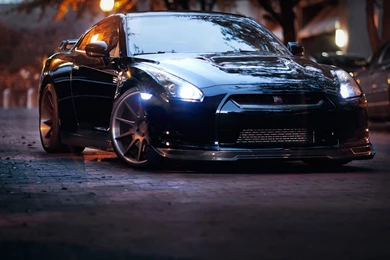 Nissan GT R, Street, Black Car, Lights, Night   HD Wallpapers