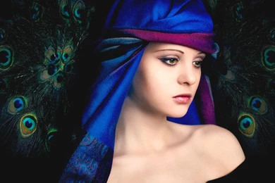 Woman In Blue Bandana   (