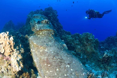 Diver Underwater Statue Easter Island Ocean Sports Wallpapers ...