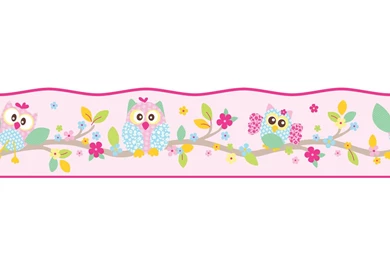 PATCHWORK OWL WALLPAPER AND BORDER   WHITE PINK PASTEL BEDROOM ...