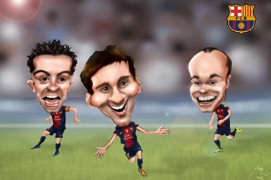 Caricature Messi Xavi Iniesta Barcelona Wallpa