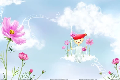 A Fairy And Pink Flowers Wallpapers