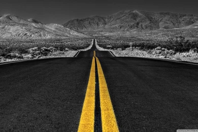 Long Desert Road Black And White HD Desktop Wallpapers : High ...