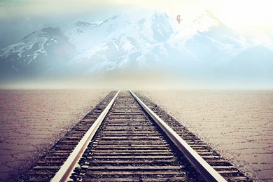 Rail Road Mountain Desert Fog View Desktop Wallpapers