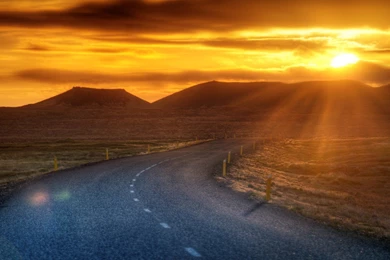 Desert Road At Sunset Hdr Wallpapers