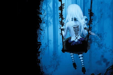 Dark Gothic Anime Fantasy Trees Fog Mood Girl Women Swing ...