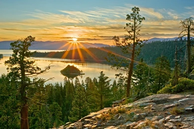 Lakes: Sunrise Lake Tahoe Usa Trees Sun Emerald Bay Sky Landscape ...