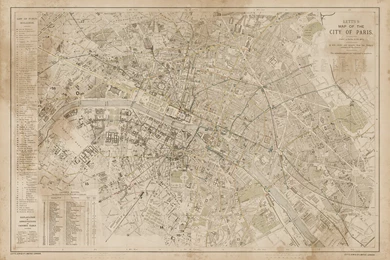 Letts & Son Vintage Paris Map   Water Stained   Majesty Maps And ...
