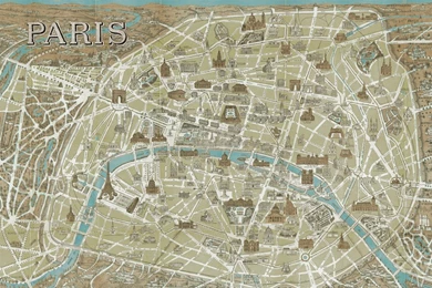 Monuments Of Paris Map Blue Wall Mural & Photo Wallpapers Photowall
