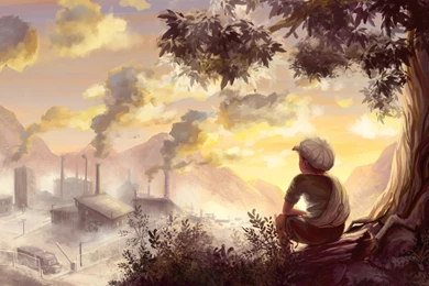 Factory Boy Under Tree Art Drawing HD Free Wallpapers   Nova Wallpapers