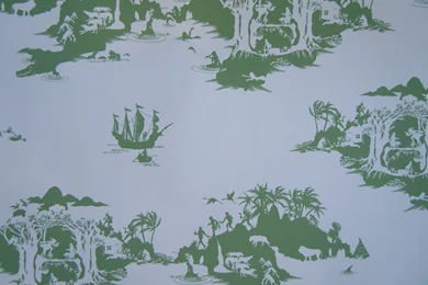 Peter Pan Wallpapers (Green On Cream) From Emma Molony