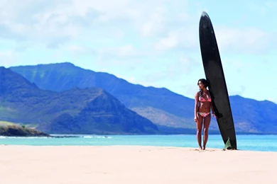 The Girl And Surfboard At The Beach : HD Wallpaper, Backgrounds ...