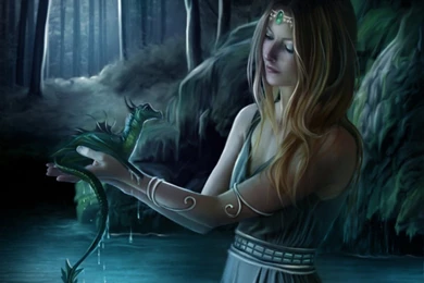 HD Fantasy Wallpapers A Girl With A Green Dragon On His Hands