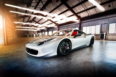 Ferrari 458, Warehouse, Neon Light, Silver Car   HD Wallpapers