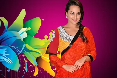 Sonakshi Sinha In Red Saree Hot Wallpapers