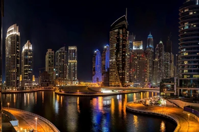 Abu Dhabi Cityscape At Night HD Desktop Backgr