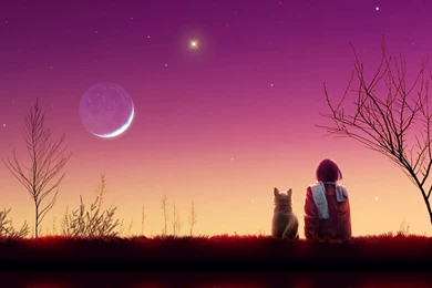 1600x1200 Child Dog Pink Sky Lake Desktop PC And Mac Wallpapers