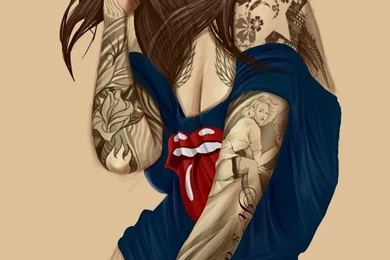 Cartoon Girl Tattoos Music Headphones Android Wallpapers Free Download