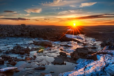 Nature, Sunset, River, Rock, Landscape Wallpapers HD / Desktop And ...