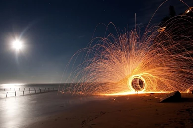Beach Night Sparks Time Lapse Wallpapers
