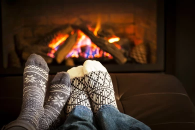 Cozy Winter Fireplace Knitted Socks Desktop Wallpapers
