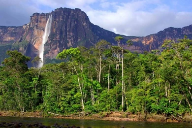 Angel Falls In Venezuela High Rocky Mountains, Tropical Forest ...