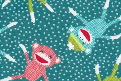 Snuggle Flannel Fabric  Sock Monkey Turquois