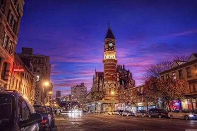 City Street Night Scenery Of New York City