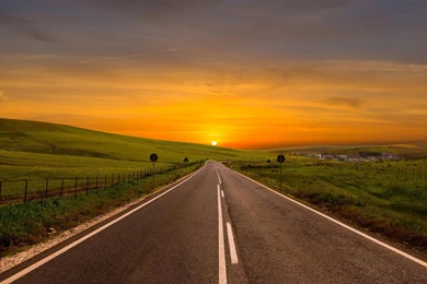 Download Wallpapers 2560x1440 Road, Bending, Marking, Sunset, Sky ...