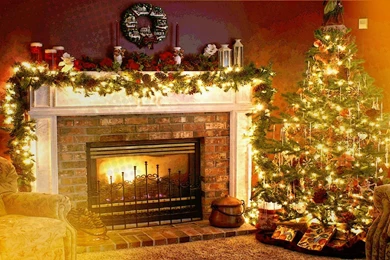 Christmas, Holiday, Fireplace, Interiors, Welcome Home Wallpapers ...