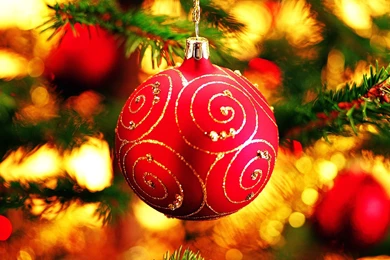 Wallpaper: Christmas, Red Ball, Decorations, Bokeh, Blur ...