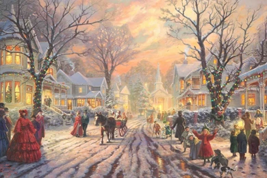 Snowy Street At Christmas Wallpapers