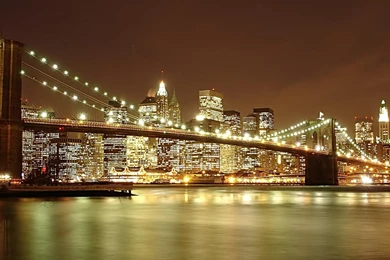 Brooklyn Bridge Water River Cityscaps Midnight City Light HD ...