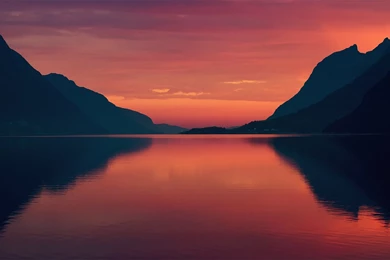 Norway, Fjord, Summer, Morning, Dawn, Red Sky Wallpapers ...