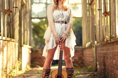 Girl With Guitar Chic Country Style Wallpapers For IPad