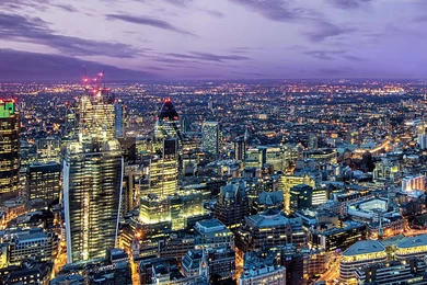 City Evening Skyview Light Harbor Purple Clouds Android Wallpapers ...