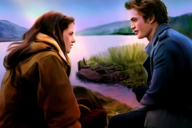 Twilight Is Love Again Couple Painting Art Beautiful Tree Water ...