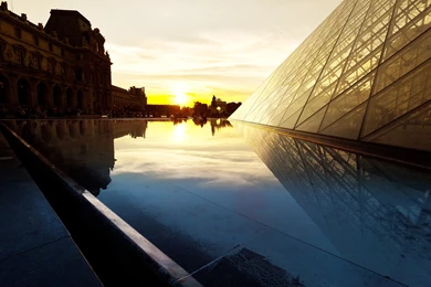Louvre Paris Pyramid Buildings Sunset Reflection Wallpapers ...
